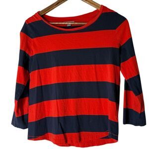 COS Red Blue Basic 3/4 Sleeve T Shirt Womens Sz S Nautical Basic Closet Staple